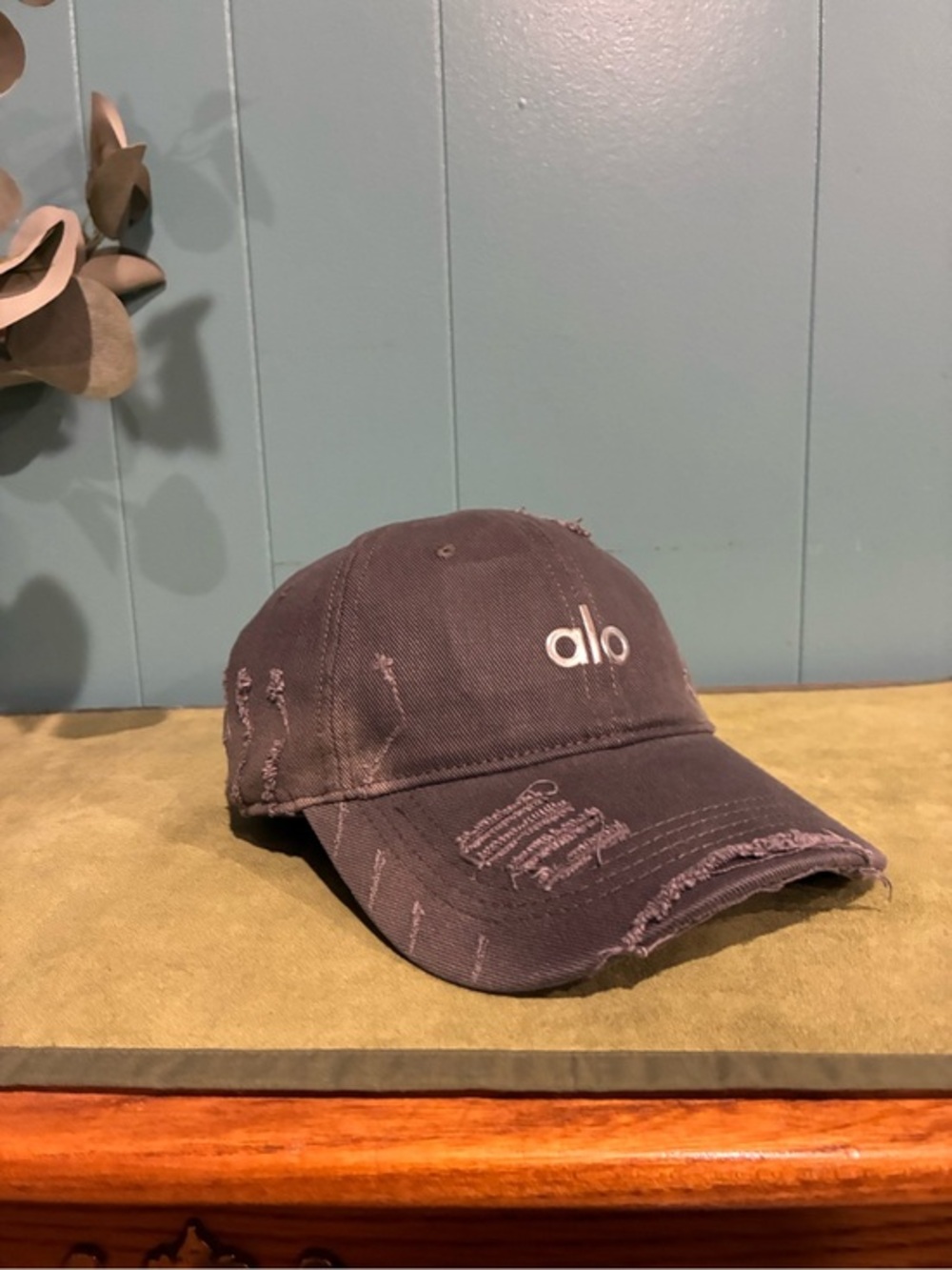 Alo Distressed Baseball Cap in Washed Black